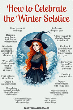 a poster with the words how to celebrate the winter solstice in english and spanish