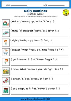 the daily routine worksheet for students to practice their english language and writing skills