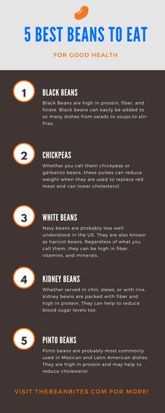 the five best beans to eat for good health infographical poster with text overlay