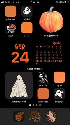 the calendar for halloween with pumpkins, ghost and other things to see on it