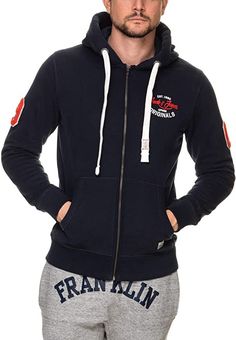 Ein klassisches Sweathoodie für Herren mit Logostick auf der Brust und aufgenähte Patches an den Ärmel Körpernah geschnittener Zipper Hoodie aus sehr dickem Stoff bestehend aus angenehmer Baumwolle Ve Sweat Zip, Zipper Hoodie, Zipper