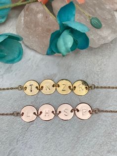 Made to order, four initials bracelet with chain with plated metal colors in gold, rose gold and silver. It comes in a jewelry gift box. Rush orders available. Hand stamped initials. Hand assembled. Imperfections may occur in rare occasions. Choose your plated metal color combination with desired initials for yourself or loved ones. How to order: - Please choose the plated metal color. - Please choose the service type. - Please write four initials to personalization box. Thank you. - Single initial version of this design: https://www.etsy.com/listing/1095791931/initial-chain-bracelet-personalized - Double initials version of this design: https://www.etsy.com/listing/1095802615/two-initials-chain-bracelet-personalized - Three initials version of this design: https://www.etsy.com/listing/108 Initials Bracelet, Jewelry Letter, Chain Charm Bracelet, Rose Gold And Silver, Custom Bracelet, Initial Bracelet, Name Bracelet, Custom Bracelets, Bracelet Jewelry