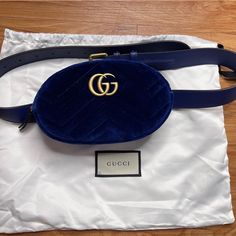 Blue Velvet Never Used. Gucci Belt Bag. With Cards And Dust Bag Blue Gucci Travel Bag, Blue Gucci Bag For Formal Occasions, Formal Blue Gucci Bag, Luxury Blue Gucci Bags, Gucci Bag Marmont, Gucci Belt Bag, Gucci Purse, Beige Bag, Gucci Tote