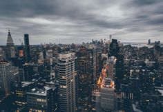 an aerial view of new york city at night