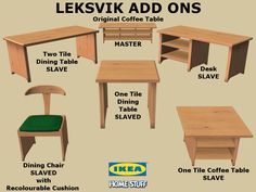 an image of desks and chairs with names for each one in the description below