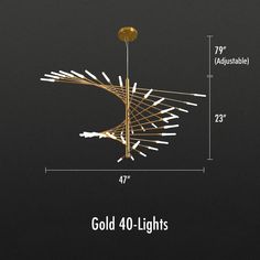 the golden chandelier is shown with measurements