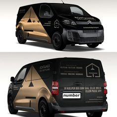 the van is designed to look like it has gold triangles on its side and black sides