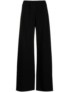 jet black high-waisted elasticated waistband wide leg straight leg This item is in size M and the color is Black Shein Trousers, Black Loose Pants, Black Straight Pants, Wide Leg Black Pants, Black Straight Leg Pants, Outfit Tutorial, Big Pants, Trousers Women Wide Leg, College List