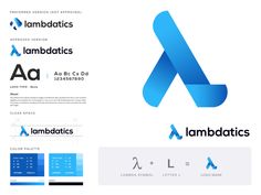 the logo for lambactics is designed with blue and white letters, which are also