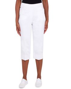 Our women's signature fit clamdigger pant is designed with a flat front elastic waistband and side seam pockets. Alfred Dunner® Classic Allure Stretch Clamdigger Capri Flat front elastic waistband Side-seam pockets 75% rayon 22% nylon 3% Spandex Machine wash Inseam: Misses 18 3/4", Petites 16 3/4" Imported Alfred Dunner Pants, Pedal Pushers, Alfred Dunner, Color Swatch, Jeans Pants, Casual Pants, Capri, Spandex, Elastic