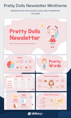 Pretty Dolls Newsletter Minitheme School Powerpoint Templates, Pastel Kawaii