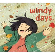 the book cover for windy days with an illustration of a woman in autumn leaves