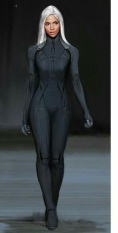 a woman in black catsuits walking down a runway