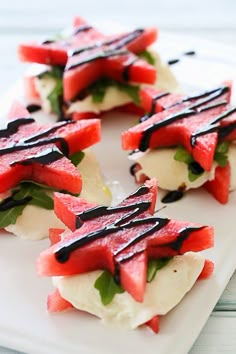 watermelon and cream cheese appetizers on a plate