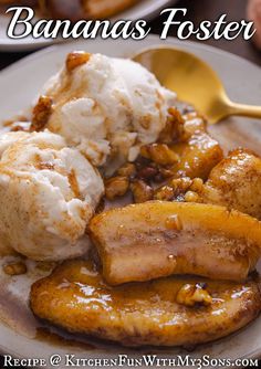 banana fosterer with ice cream and bananas on a plate