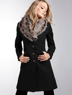 Faux-fur Collar Coat, VS $188 Fur Collar Coat Outfit, Grey Fur, Cute Coats, Winter Mode, Coat Outfit, Street Style Trends