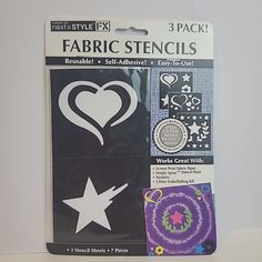 a package of fabric stencils with hearts, stars and a heart on it