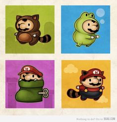 four different colored pictures of mario kart characters