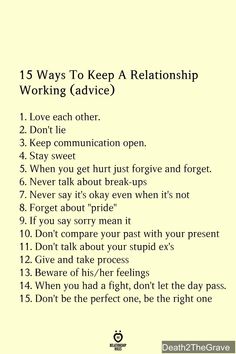 a poster with the words'15 ways to keep a relationship working advice'on it