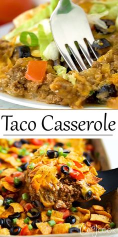 the taco casserole is loaded with meat and vegetables