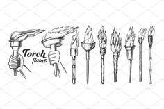 hand drawn torchs with flames and the words torch flame