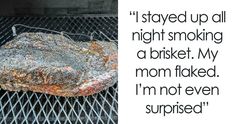 a piece of meat sitting on top of a grill next to a caption that reads, i'm not even surprised