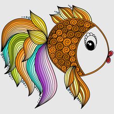 a drawing of a fish with colorful hair