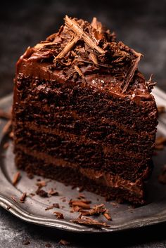 a piece of chocolate cake on a plate