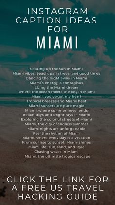 the instagramm caption idea for miami is shown in this image with text