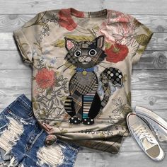 Animal Print T Shirts, Oversized Outfit, Cat Fashion, Ladies Tee Shirts, Online Tops, Shirt Women, Jeggings, Fitness Fashion, Harajuku