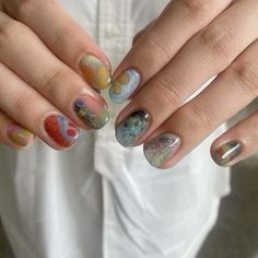 @thecowboytyrone Nature Inspired Nails Art Designs, Bare Nail Art, Garbo Zhu Nails, Sun On Nails, Stained Glass Nails, Eyeshadow Nails, Indie Nails, Nature Nails, Amazon Beauty