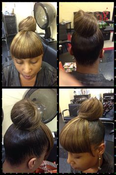 Messy  bun and bang Pin Up Bangs, Faux Bangs, Quick Weave Bob, Messy Bun, Bangs, Pin Up, Dreadlocks