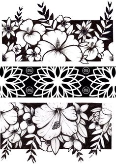 two black and white floral designs