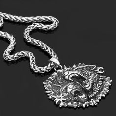 This Viking Necklace is made with stainless steel that will never wear or tarnish. Depicting the two wolves that accompanied Odin, this amulet represents loyalty and trust. According to Norse Mythology, these two wolves were called Geri and Freki. Made of 100% Stainless Steel Length: 60 CM / 24 Inches Choose between with or without the pendant Geri And Freki, Wolf Pendant Necklace, Two Wolves, Wolves Pendants, Wolf Necklace, Wolf Spirit Animal, Talisman Necklace, Viking Necklace, Mens Pendant