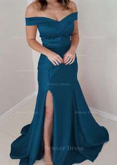 Trumpet Mermaid Off The Shoulder Sleeveless Satin Long Floor Length Prom Dress Sweep Train Prom Dress, Navy Prom Dresses, Dark Red Dresses, Vert Turquoise, Red Dresses Classy, Floor Length Prom Dresses, Corset Dress Prom, Mermaid Bridesmaid Dresses, Prom Dress Stores