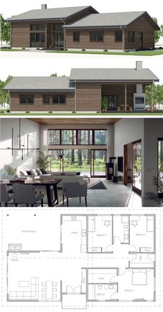 two story house plans with open floor plan and living room, dining area and kitchen