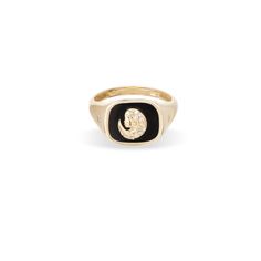 Zodiac Ceramic + Diamond Virgo Signet Ring Luxury Yellow Gold Signet Ring With Black Enamel, Zodiac Ceramic, Virgo Symbol, Zodiac Rings, Adina Reyter, Written In The Stars, Zodiac Collection, Trending Necklaces, Heavy Chain