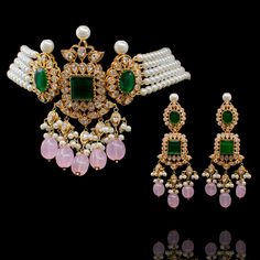 Exclusively created to add that special feeling to your intimate events! A fabulous set intricately embellished with CZ and emerald stones and tourmaline beads. The set includes a pair of matching earrings. Approximate earrings length is. Gold-plated on high-quality brass as base metal. Made by order. Kindly allow 4-6 weeks for the delivery of this item. For custom or urgent requests, please contact support@alacouture.com. *Please Note: We use faux stones and beads in all of our jewelry. Luxury Ornate Kundan Jewelry Sets, Luxury Kundan Ornate Jewelry Sets, Luxury Ornate Kundan Necklace, Intimate Events, Ornate Brass Kundan Necklace For Gift, Gold Meenakari Ornate Jewelry Sets, Unique Gift Cards, Hanging Beads, Tourmaline Beads