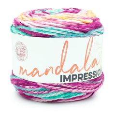 a multicolored yarn ball with the words, mandala impressions on it