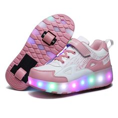 PRICES MAY VARY. The Favorite gift: Shining lights with multiple colors, three modes, static, flashing, and fast flashing. The appearance is made of MAINLY material, the sole is made of transparent TOU material, beautiful shoes, fashionable and novel design, it is a good choice for birthday, Christmas, Halloween, and parties! Multifunctional: easy to use, the wheels can be stowed, you can choose to release the wheels when you need to slide, and immediately retract them when you don't need them ( Led Light Color, Kids Roller Skates, Kids Skates, Roller Skate Shoes, Roller Shoes, Led Shoes, Color Shoes, Light Up Shoes, Cool Gifts For Kids