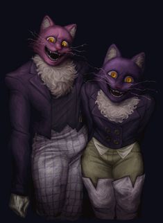 two creepy looking cats standing next to each other