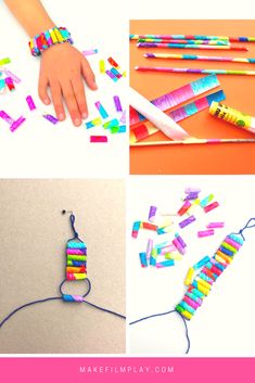 the process for making bracelets with colored sticks