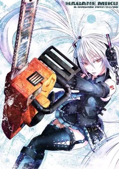 an anime character holding a guitar in her hands