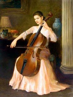 a painting of a woman playing the cello