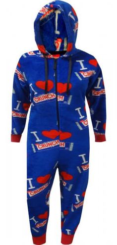 NESTLE Crunch Candy Plush Onesie Pajamas Adult Footie Pajamas, Candy Plush, Nestle Crunch, Royal Blue Background, Footie Pajamas, Union Suit, Lounge Pants Womens, Pajamas For Women, Women's Loungewear