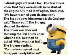 a minion saying to someone about driving