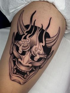 Demon Face Tattoo, Japanese Mask Tattoo, Demon Face, Hannya Mask Tattoo, Demon Tattoo