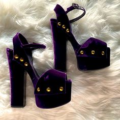 Crushed Velvet Worn Once No Defects Just Minor Wear On Bottom- See Photos The Material Is Like Crushed Velvet And It Has Variances In It. Does Not Come With Box Or Dust Bag. Love Me More, Velvet Heels, Purple Velvet, Crushed Velvet, Giuseppe Zanotti, I Got This, Color Purple, Shoes Women Heels, Dust Bag