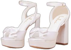 Satin Sandals With Padded Heel For Wedding, Summer Wedding Square Toe Sandals, Square Toe Sandals For Summer Wedding, Square Toe Sandals For Wedding In Spring, Summer Wedding Sandals With Square Toe, Elegant Satin Platform Heels, Elegant Square Toe Platform Sandals, Elegant Platform Sandals With Square Toe, Square Toe Heels With Heel Strap For Wedding