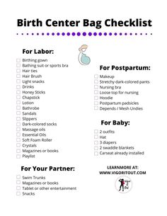 the birth center bag checklist is shown in this printable list for babys